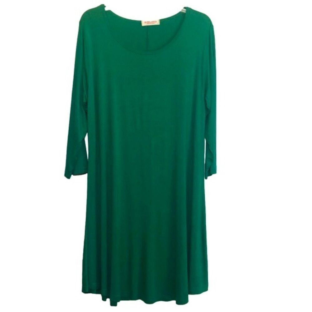 Above the Knee Knit A-Line Shift Dress in Green Women’s Large